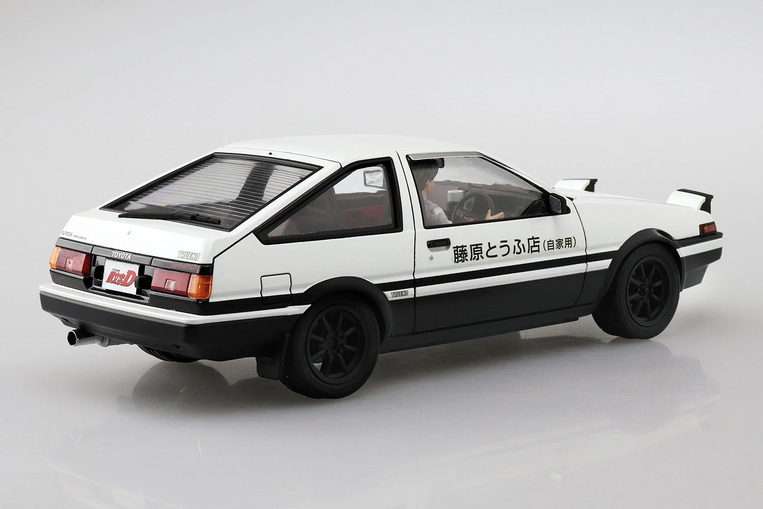 Aoshima 1/24 Initial D #14 Takumi Fujiwara AE86 Trueno (Project D Ver. With Driver Figure) Model Kit 4 Aoshima 1/24 Initial D #14 Takumi Fujiwara AE86 Trueno (Project D Ver. With Driver Figure) Model Kit - Image 2