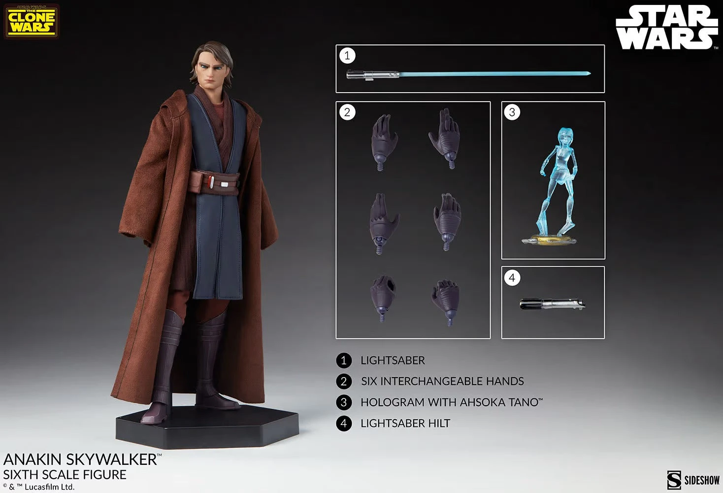 Sideshow Collectible 1/6 Star Wars Clone Wars Anakin Skywalker Sixth Scale Figure 3 Sideshow Collectible 1/6 Star Wars Clone Wars Anakin Skywalker Sixth Scale Figure